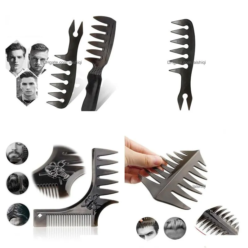 beard stenciled rectangular comb men retro back head style comb wide tooth texture comb double side insert comb oil head