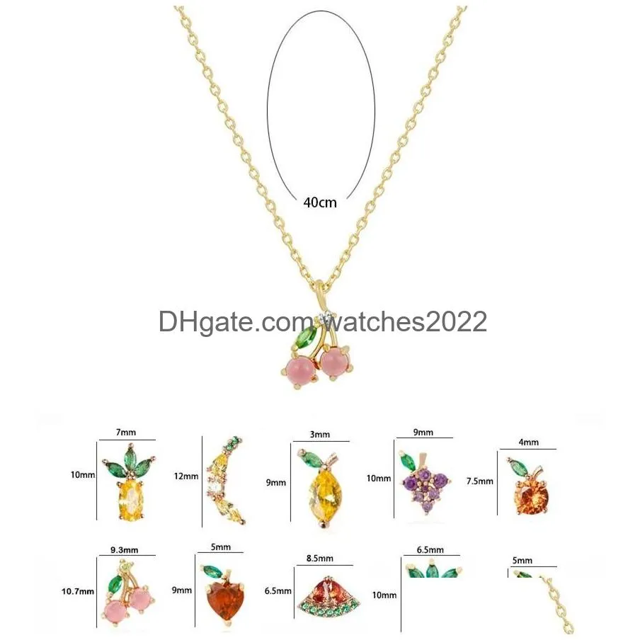 Pendant Necklaces Fruit Choker Necklace Cubic Zirconia Cz Lemon Cherry Orange  Bling Women Fashion 18K Gold Plated Luxury Iced Ou Dhgwa