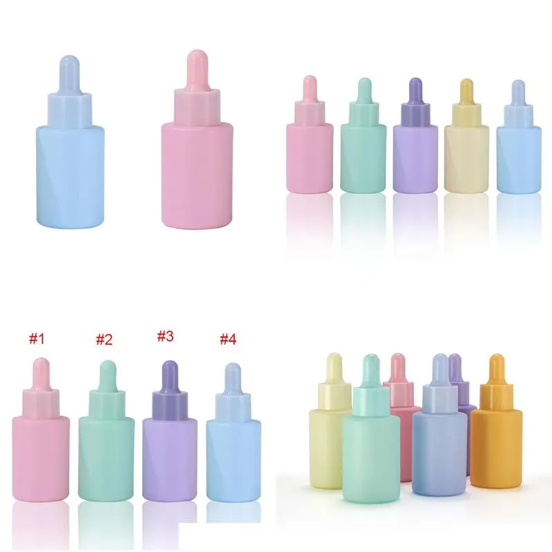 wholesale 30ml macaron dropper bottle frosted  oil bottles travel glass cosmetic empty bottle reusable 6 colors