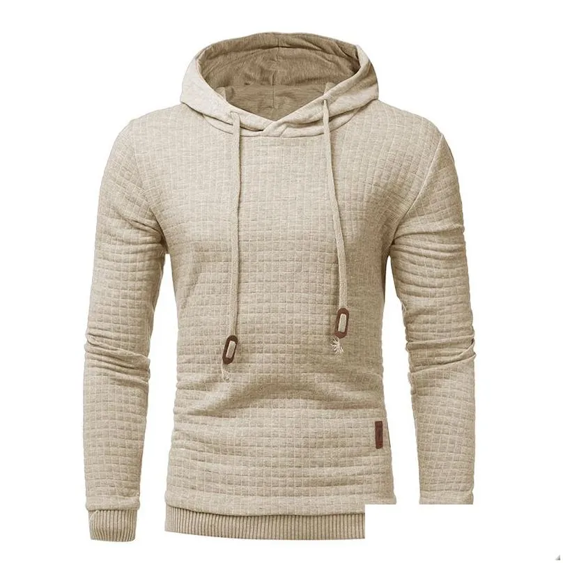 Men`S Hoodies & Sweatshirts Mens Plover Sweatshirt Long Sleeve Casual Comfortable Plaid Style Solid O-Neck Hooded Tops Drop Delivery Dhvgf