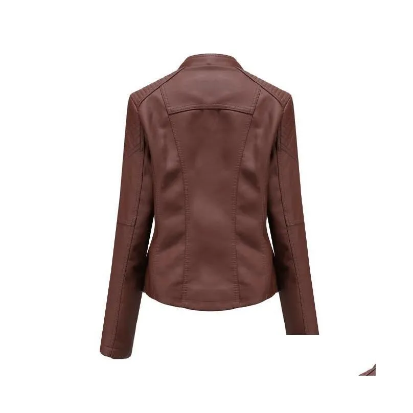 Women`S Leather & Faux New High-Quality Slim Autumn Womens Jacket Thin Section Small Ladies Pu Motorcycle Suit Drop Delivery Apparel C Dhuby