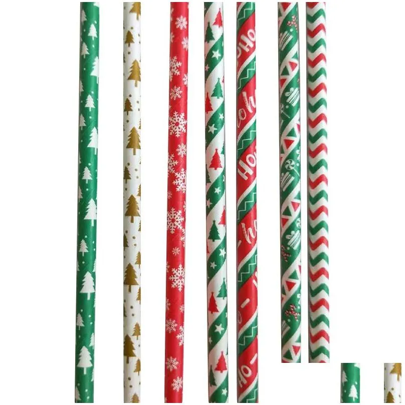 Disposable Cups & Straws 25Pcs Christmas Paper Sts Snowflake Drinking St Merry Decorations For Home 2022 Xmas New Year Party Supplies Dhv4I