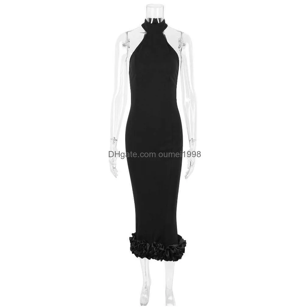 Basic & Casual Dresses Female New Elegant Celebrity Party Dress Runway Outfits Wear 2023 Luxury Design Vintage Black Cocktail Midi Dr Dhngf