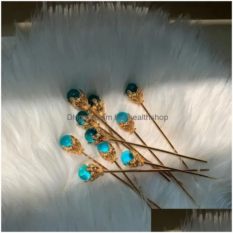 Hair Tools 1Pc Blue Claw Plate Hairpin Headdress Sticks Ornaments Ancient Style Clips For Hairclips Chinese Drop Delivery Products Acc Dhqzo