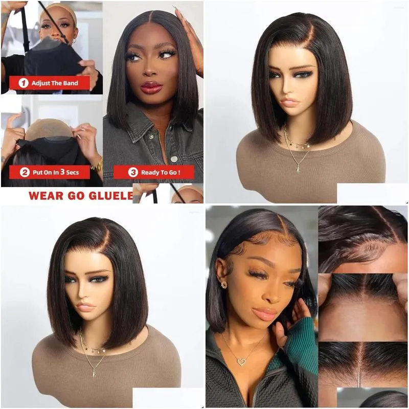 Wear And Go Glueless Human Hair Bob Wigs 5x5 Closure Straight Wave Lace Front Wig 13x4 Pre-bleached Knots Pre-Cut