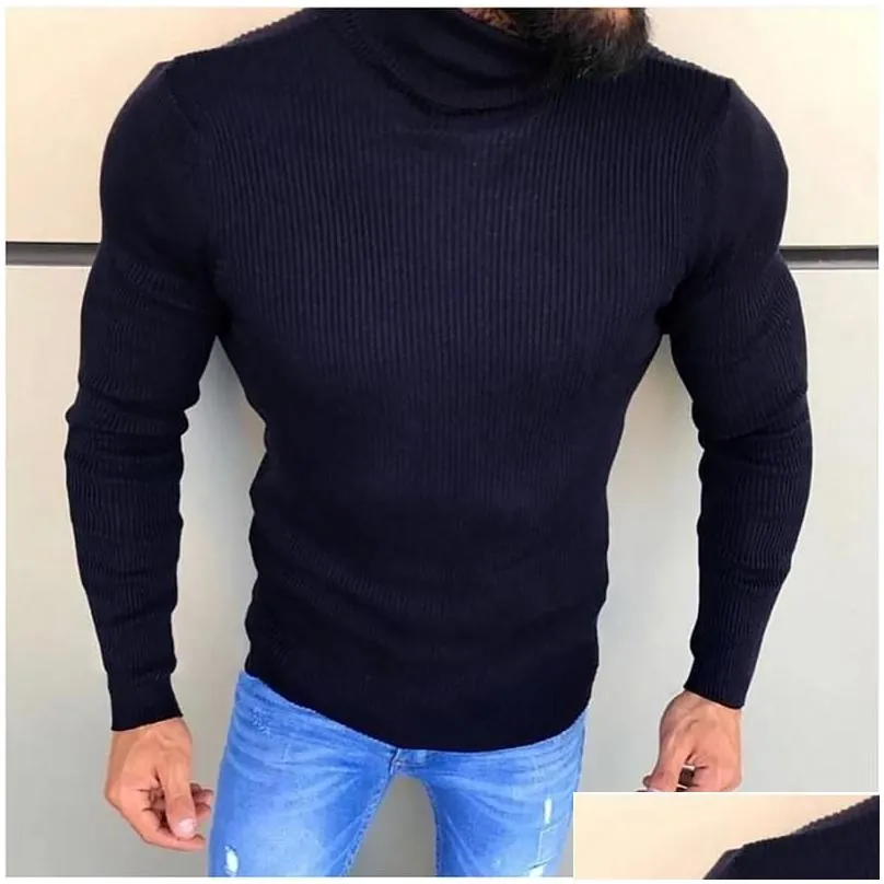 Men`S Sweaters Mens Fashion Winter High Neck Thick Warm Sweater Men Turtleneck Brand Slim Fit Plover Knitwear Male Double Collar Drop Dhe2M