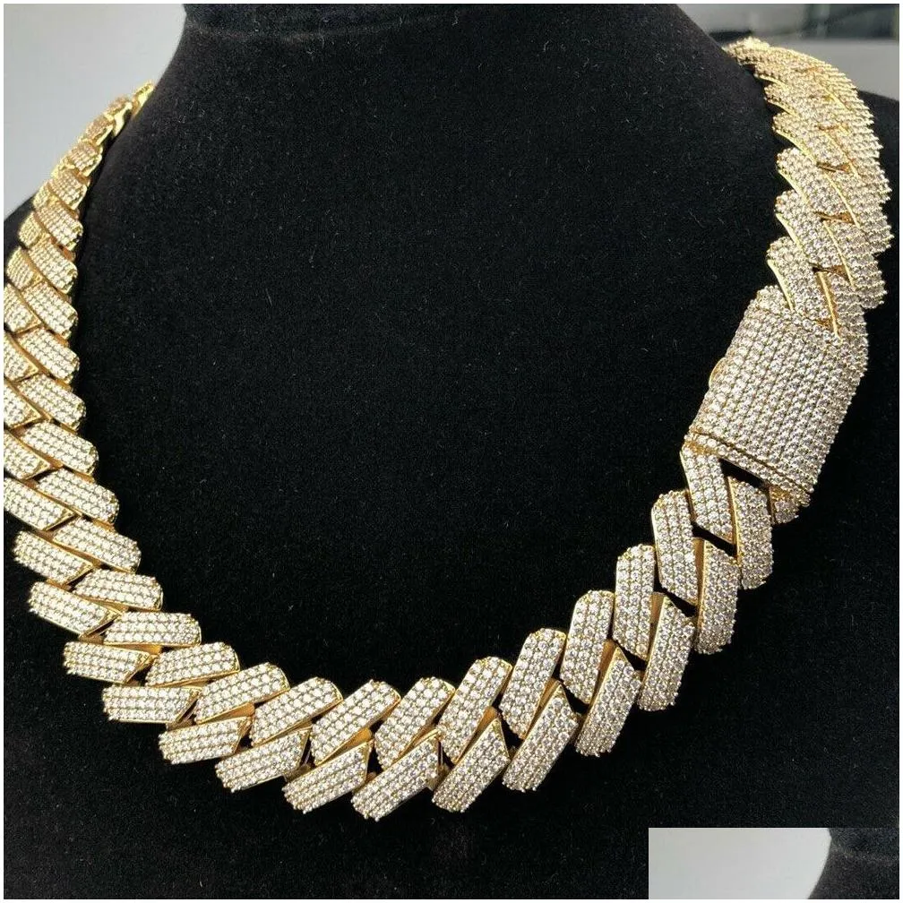 Chains 20Mm Diamond  Prong Cuban Link Chain Choker Necklace Bracelets 14K White Gold Iced Icy Cubic Zirconia Jewelry 7Inch-24Inch Dhexh