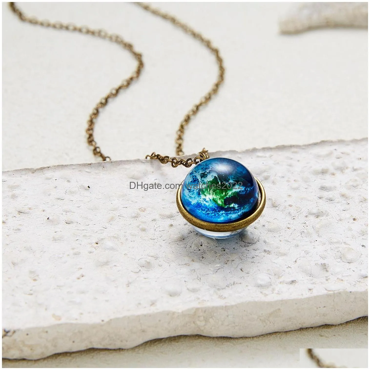 Pendant Necklaces Vintage Colorf Galaxy Universe Round Necklace Glow In The Dark Glass Ball Metal Link Chain Choker Fashion Jewelry Gi Dhpnj