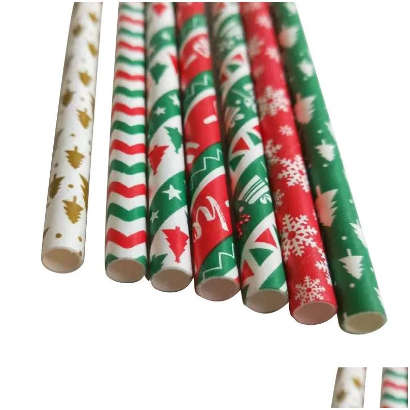 Disposable Cups & Straws 25Pcs Christmas Paper Sts Snowflake Drinking St Merry Decorations For Home 2022 Xmas New Year Party Supplies Dhv4I