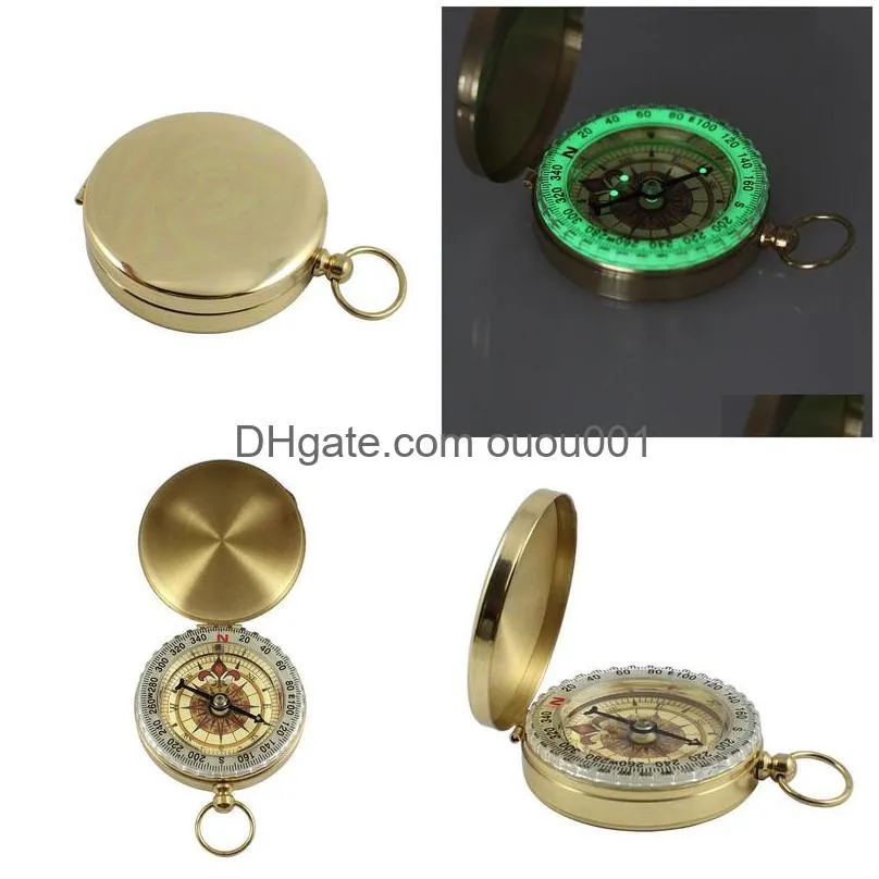 Outdoor Gadgets Gold Color Portable Compass Cam Hiking Pocket Brass Copper Luminous Navigation With Noctilucence Displa Drop Delivery Dhaly