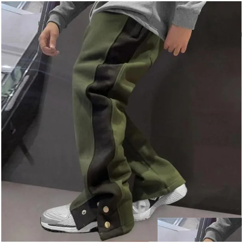 Men`S Pants Mens Spring Casual Tren Sports Loose Fashion Splicing Double Breasted Straight 3Xlmens Drop Delivery Apparel Clothing Dhtum