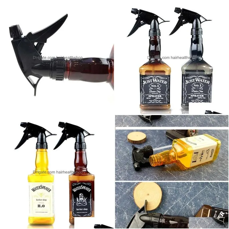 Hair Tools 4 Colors 500Ml Hairdressing Spray Bottle Retro Whiskey Oil Head Watering Can Water Sprayer Professional Salon Barber Tool D Dhdhr