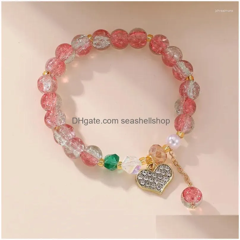 Chain Link Bracelets Fashion Crystal Beads Handmade Rhinestone Heart Love Charm Women Bohemian Jewelry Summer Drop Delivery Dhplb