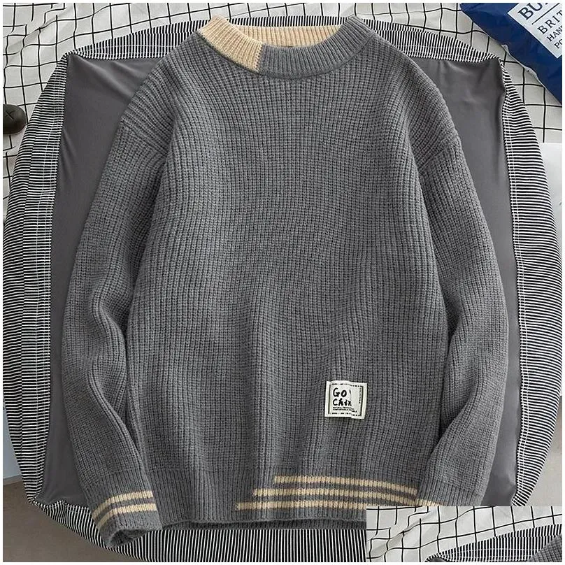 Men`s Sweaters Harajuku All-match Knit Jumper Winter Streetwear High Quality Men Japanese O-neck Sweater Male Fashion Big Size Knitted