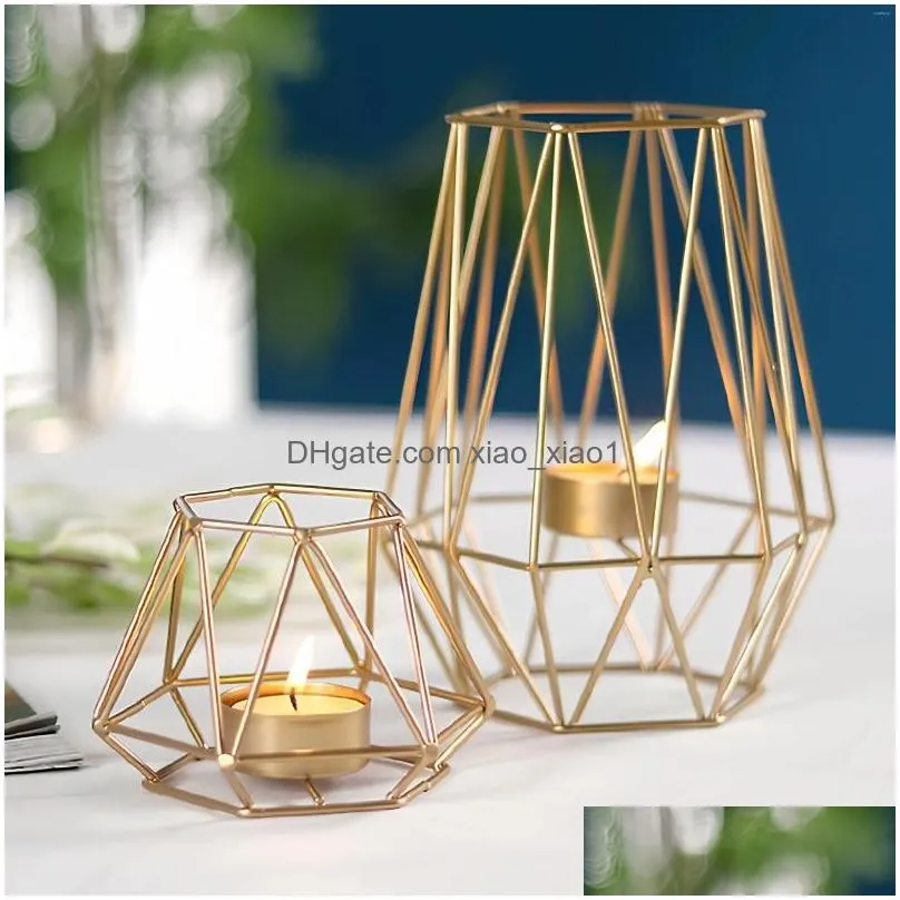 candle holders european luxury golden hollow hexagon iron holder modern home decoration living room desktop stick stand ornaments