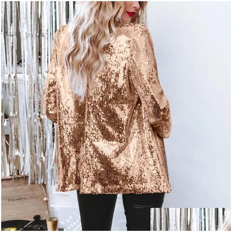 Women`S Jackets Womens Spring Autumn Blazers Women Sequins Blazer Sequin Shimmer Jacket Casual Long Sleeve Glitter Party Shiny Lapel C Dhp6Z