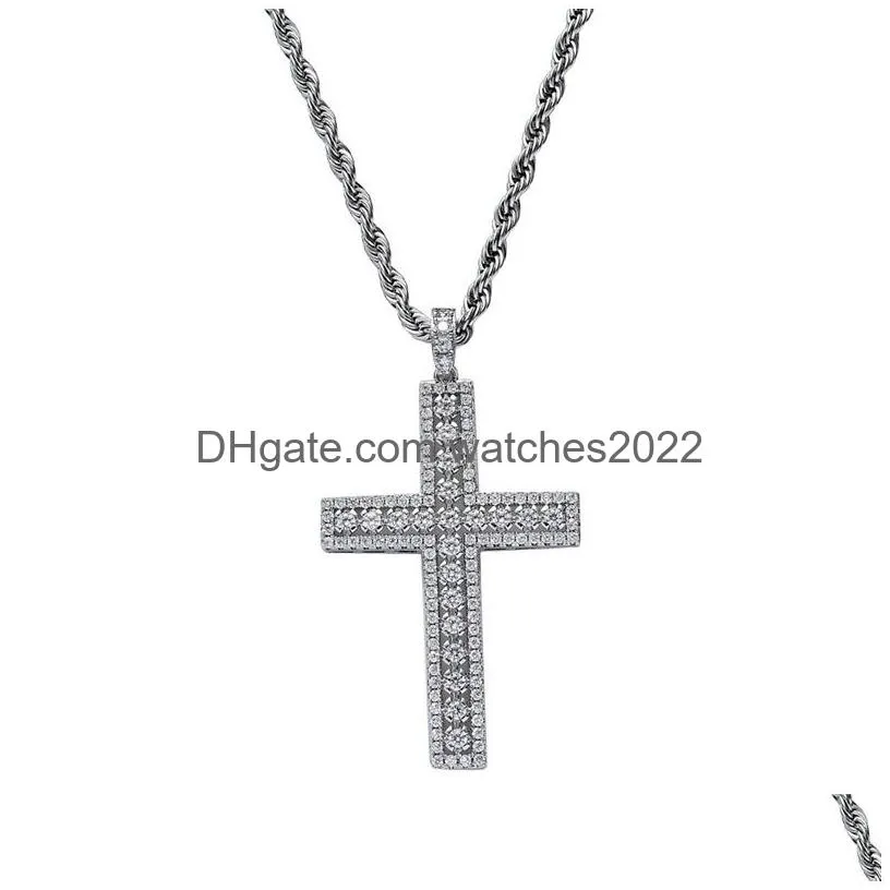 Pendant Necklaces Cubic Zirconia Cross M Twisted Rope Chain Real Gold Sier Plated Brass Bling Zircon Necklace For Men Gifts Fashion De Dhofj