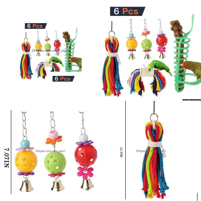 supplies 6 pcs bird toys parrot foraging toys colorful rope swing chewing hanging perches feeder cage toys with bells for pet parrot
