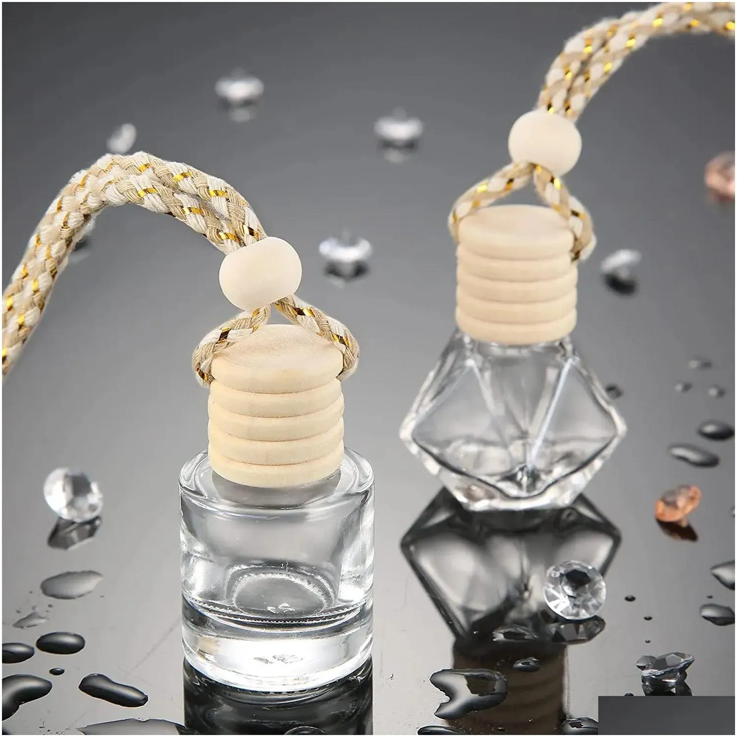 Storage Bottles & Jars 6Ml Car Per Bottle Air Freshener Container Hanging Glass Car-Styling For Essential Oils Pendant New Drop Delive Dhmjo