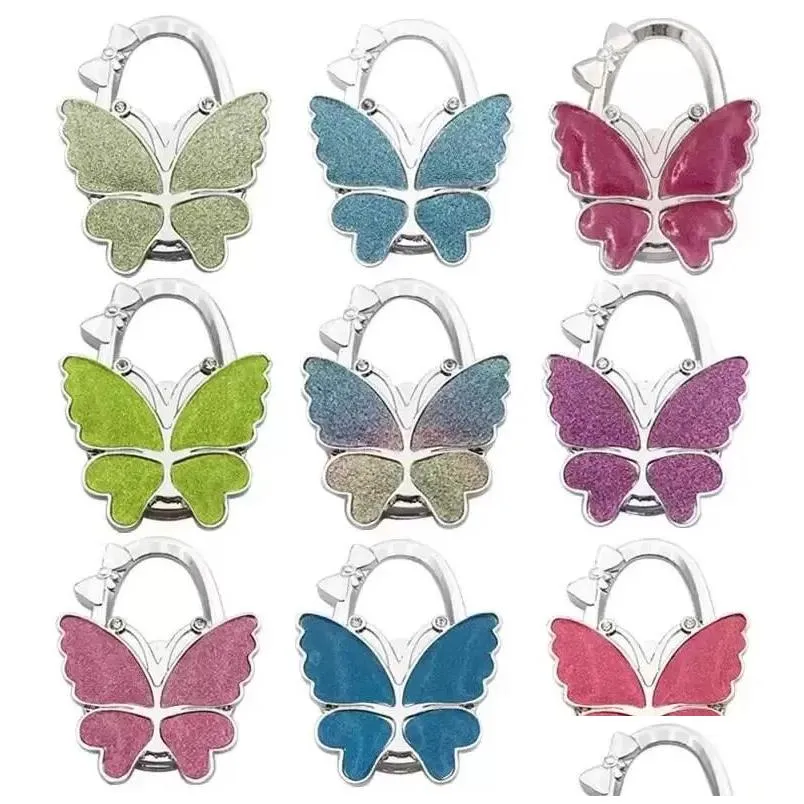 Hooks & Rails Hook Butterfly Handbag Hanger Glossy Matte Foldable Table For Bag Drop Delivery Home Garden Housekeeping Organization St Dh5Re