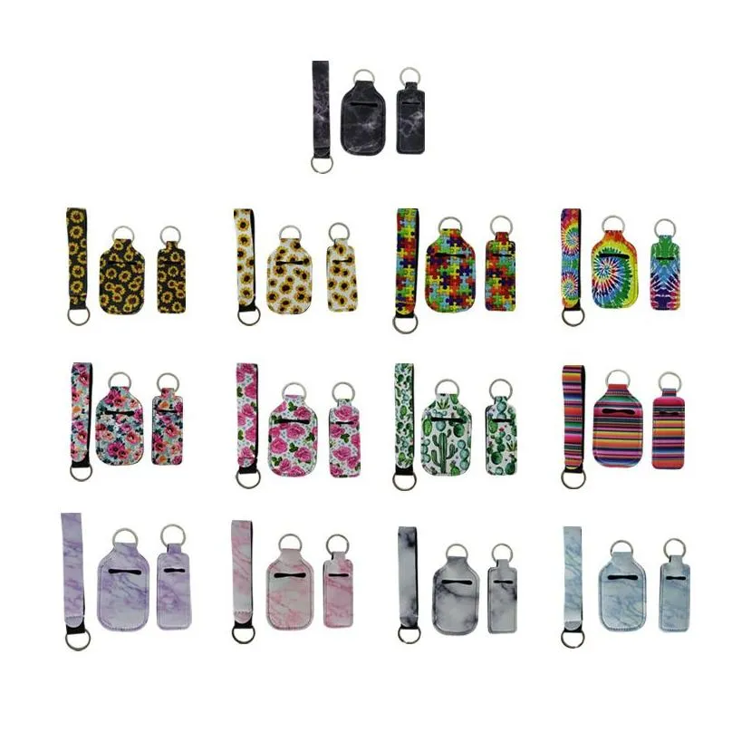 neoprene wristband keychain pendant set party favor hand sanitizer bottle holder fashion printing lipstick holder