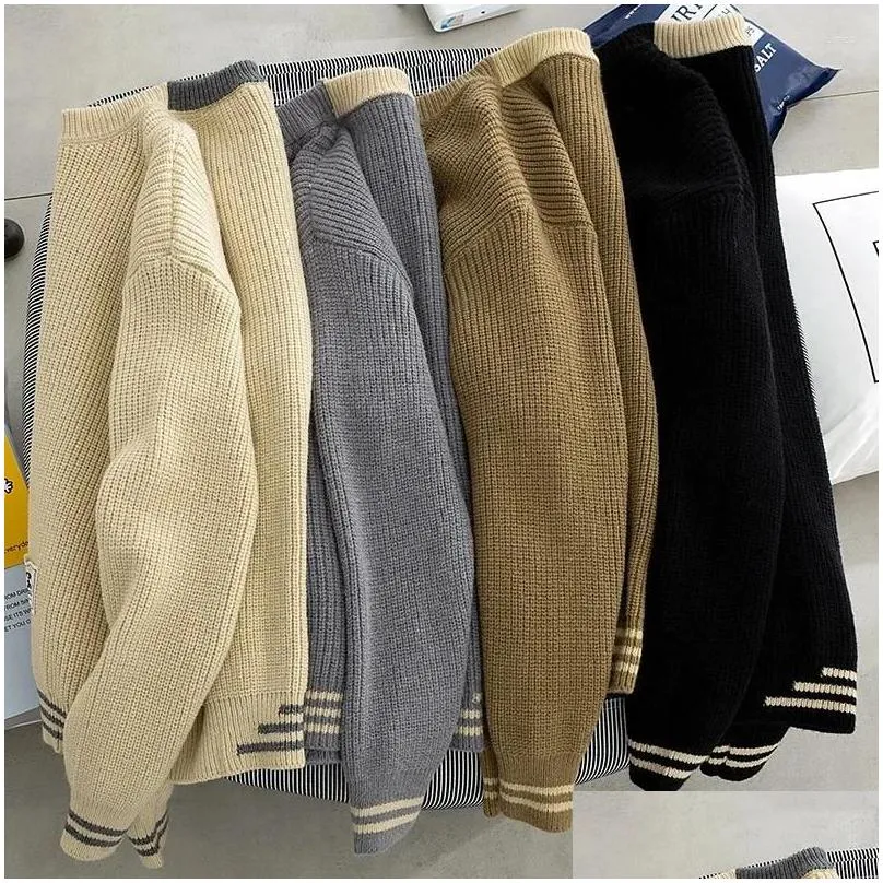 Men`s Sweaters Harajuku All-match Knit Jumper Winter Streetwear High Quality Men Japanese O-neck Sweater Male Fashion Big Size Knitted