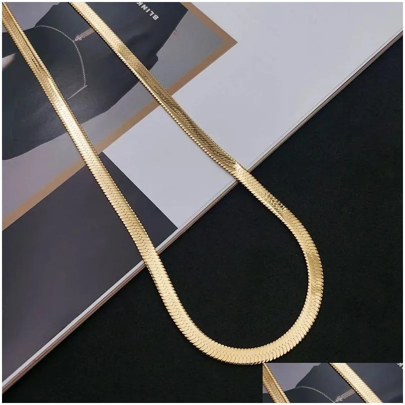 Chains Sterling Gold 4Mm Flat Chain Necklace For Women Luxury Fine Jewelry Wedding Gift Choker Clavicle Drop Delivery Necklaces Pendan Dhajd
