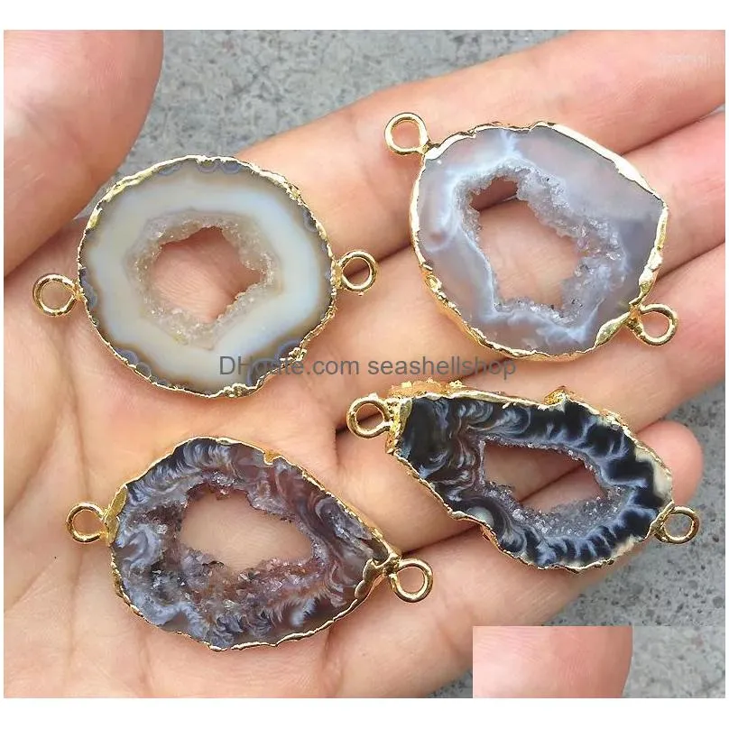 Pendant Necklaces Ya2239 Natural Geode Agat Stone Druzy Connecter Gold Color 40X27X4Mm Drop Delivery Dhyor