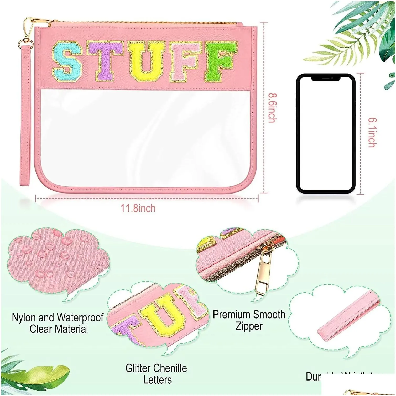 Storage Bags Clear Embroidery Chenille Letter Makeup Bag Pvc Stuff Waterproof Valentines Day Drop Delivery Home Garden Housekeeping Or Dhql9