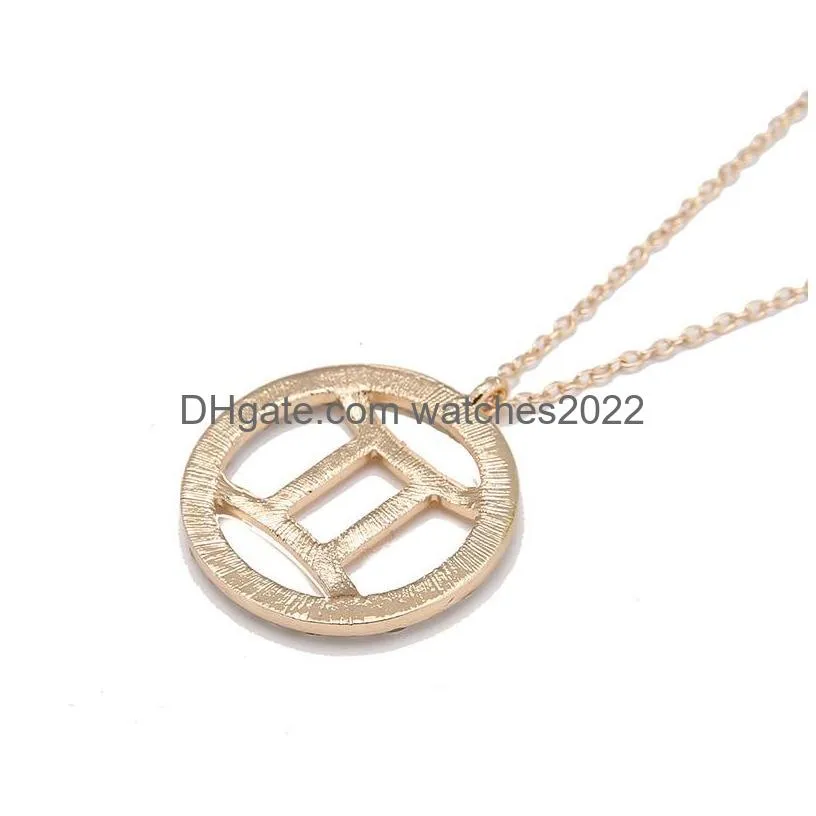 Pendant Necklaces 12 Zodiac Constellation Necklace Gold Chain Virgo Libra Scorpio Sagittarius Capricorn Iced Out Circle Diamond Gift J Dh8Bk