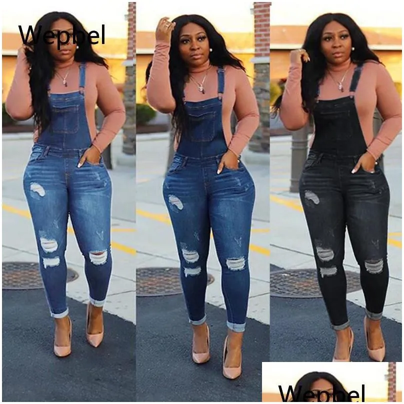 Women`S Jeans Womens Wepbel Skinny Hemming Pants Jumpsuits Plus Size Denim Overalls Fashion Holes Summer Casual Washed Trousers Drop Dhwft