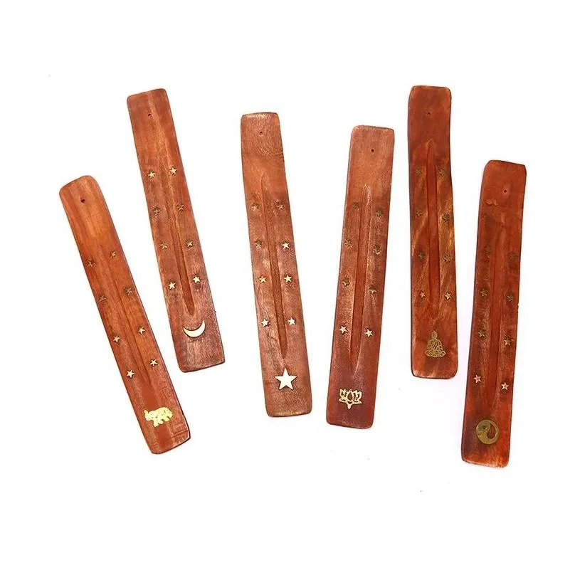 natural wooden incense stick holder tray fragrance lamps ash catcher creative printing stars and moon burner holders censer tool