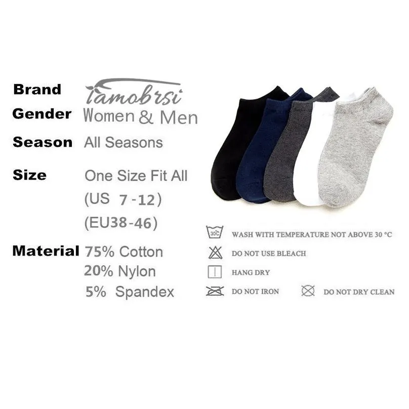 Men`S Socks 5 Pairs Solid Classic Casual Travel Business Work White Black Invisible Short Style Lot Pack Gifts For Men 100 Cotton Soc Dhqyu