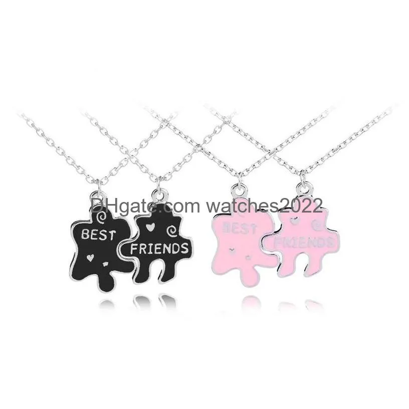 Pendant Necklaces Trendy Best Friends Necklace Geometric Puzzle For Women Sier Link Chain Bff Friendship Jewelry Choker Drop Delivery Dhy4C