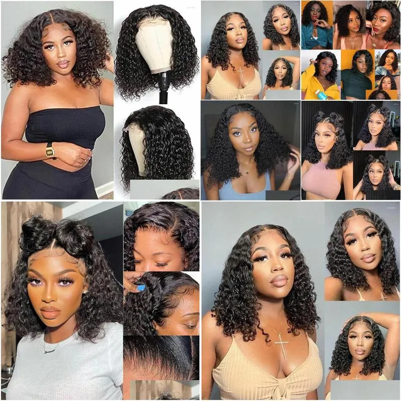 Bob Wig Curly Lace Front Human Hair Black Wet And Wavy Frontal Brazilian Water Wave Wigs Sale Clearance