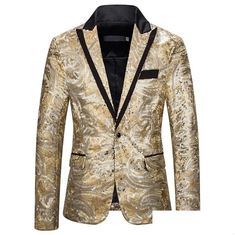 Men`S Suits & Blazers Mens Luclesam Men Sequined Blazer Fashion Party Shine Pierced Collar One Button Suit Jacket Stage Performance C Dhw9B