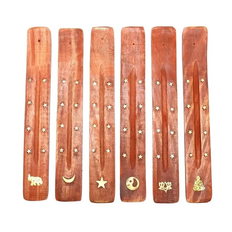 natural wooden incense stick holder tray fragrance lamps ash catcher creative printing stars and moon burner holders censer tool