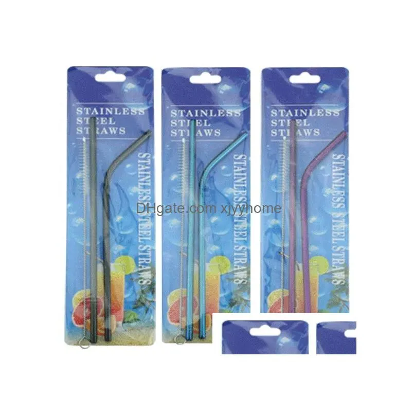 Drinking Straws Stainless Steel Sts Set Colorf Eco Friendly Reusable Metal With Cleaning Brush Party Bar Accessory Drop Delivery Home Dh9Eb