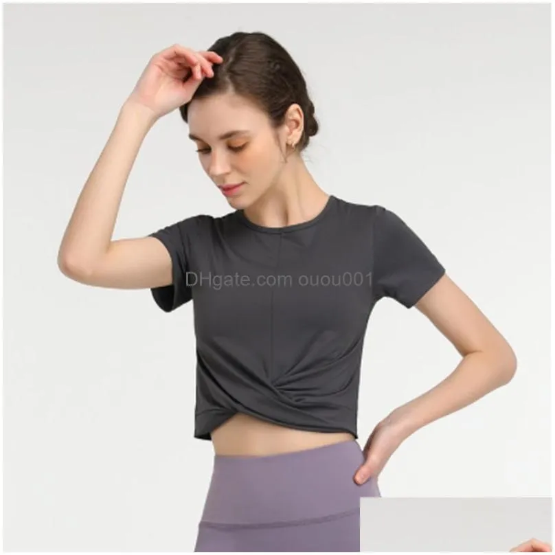 Yoga Outfit Lu Align New Fitness Ladies Short-Sleeved Short T-Shirt Outdoor Sports Running Sweat-Absorbing Quick-Drying Top Drop Deliv Dhvpo