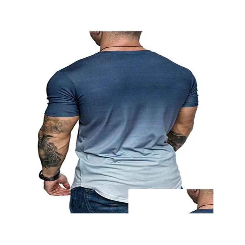 Men`S T-Shirts Mens T Shirts Gradient Short Sleeve T-Shirt Fashion Washed Round Neck Tee Retro Loose High Street Casual Drop Delivery Dhbej