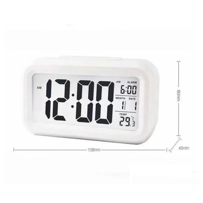 Desk & Table Clocks Plastic Mute Alarm Clock Lcd Smart Temperature Cute Posensitive Bedside Digital Alarms Sn Nightlight Calendar Drop Dh1Bt