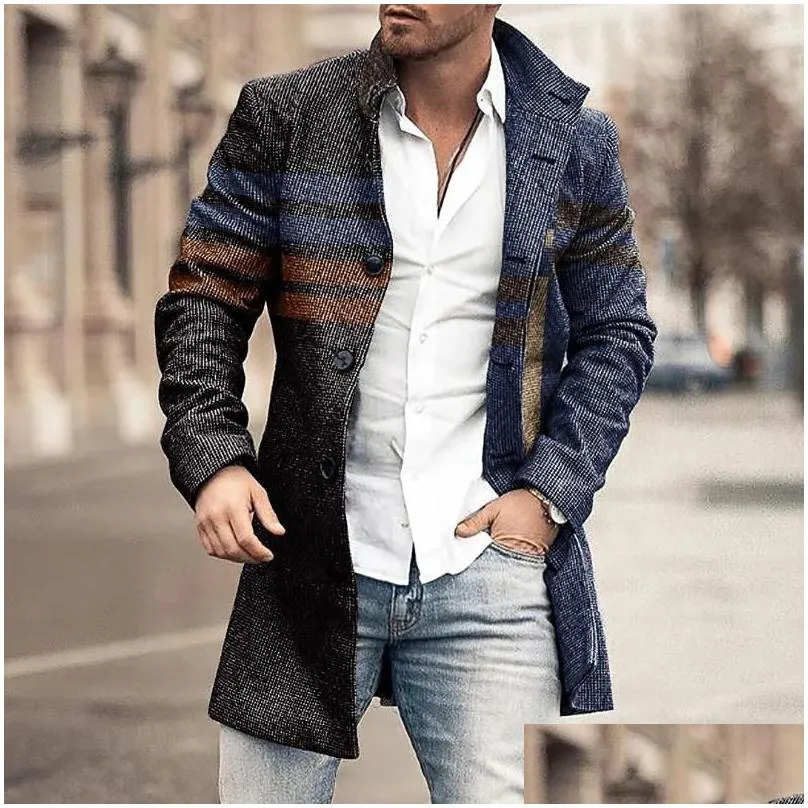 Men`S Trench Coats Mens Fashion Men Casual Long Top Thick Wool Warm Coat Lapel Spring Autumn Overcoat Plus Size Drop Delivery Apparel Dhnd6