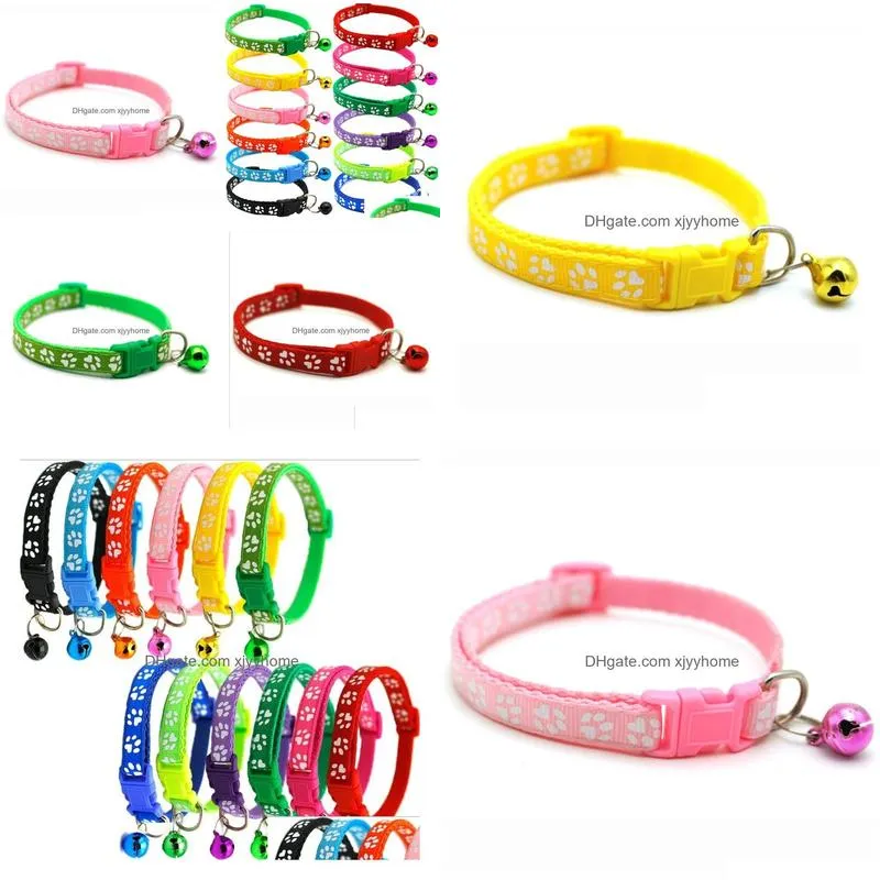 Dog Collars & Leashes 12 Styles Puppy Cat Collar Breakaway Adjustable Cats With Bell Bling Paw Charms Pet Decoration Supplies Drop Del Dhpc8
