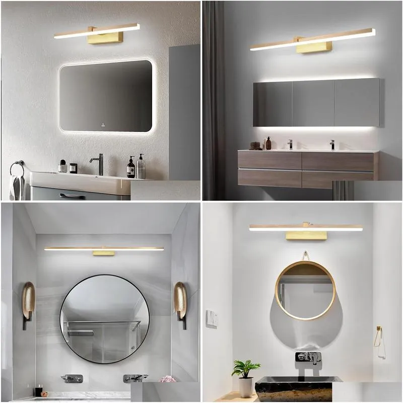 Wall Lamps 110/240V L40Cm 60Cm 80Cm Modern Art Decor Led Bathroom Mirror Light Brushed Gold Make Up Lamp Washroom Toilet Lighting Dro Dhbfh