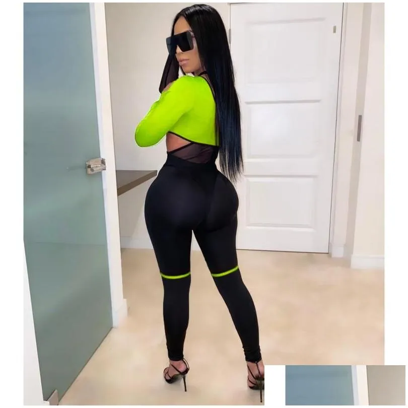 Two Piece Dress 2 Joggers Set Women Mesh Work Tracksuit Outfits Sportswear Neon Clothing Matching Sets Jogging Femme Plus Size Drop D Dh6X3