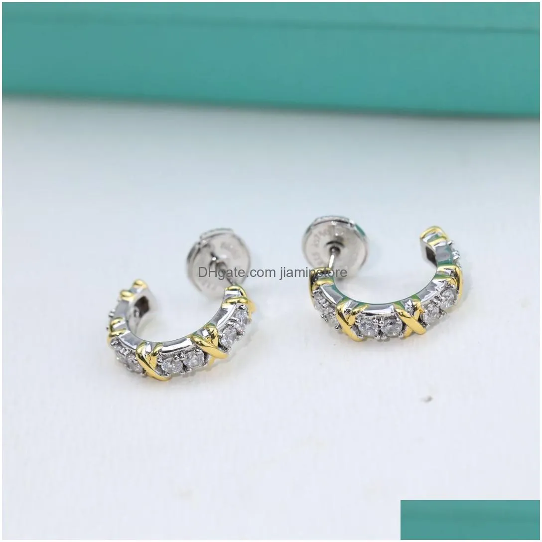 Hoop & Huggie Luxury Earrings Schlumberger Esigner Gold Cross Round Circle Zircon Loop For Women Jewelry With Box Drop Delivery Dhu0P