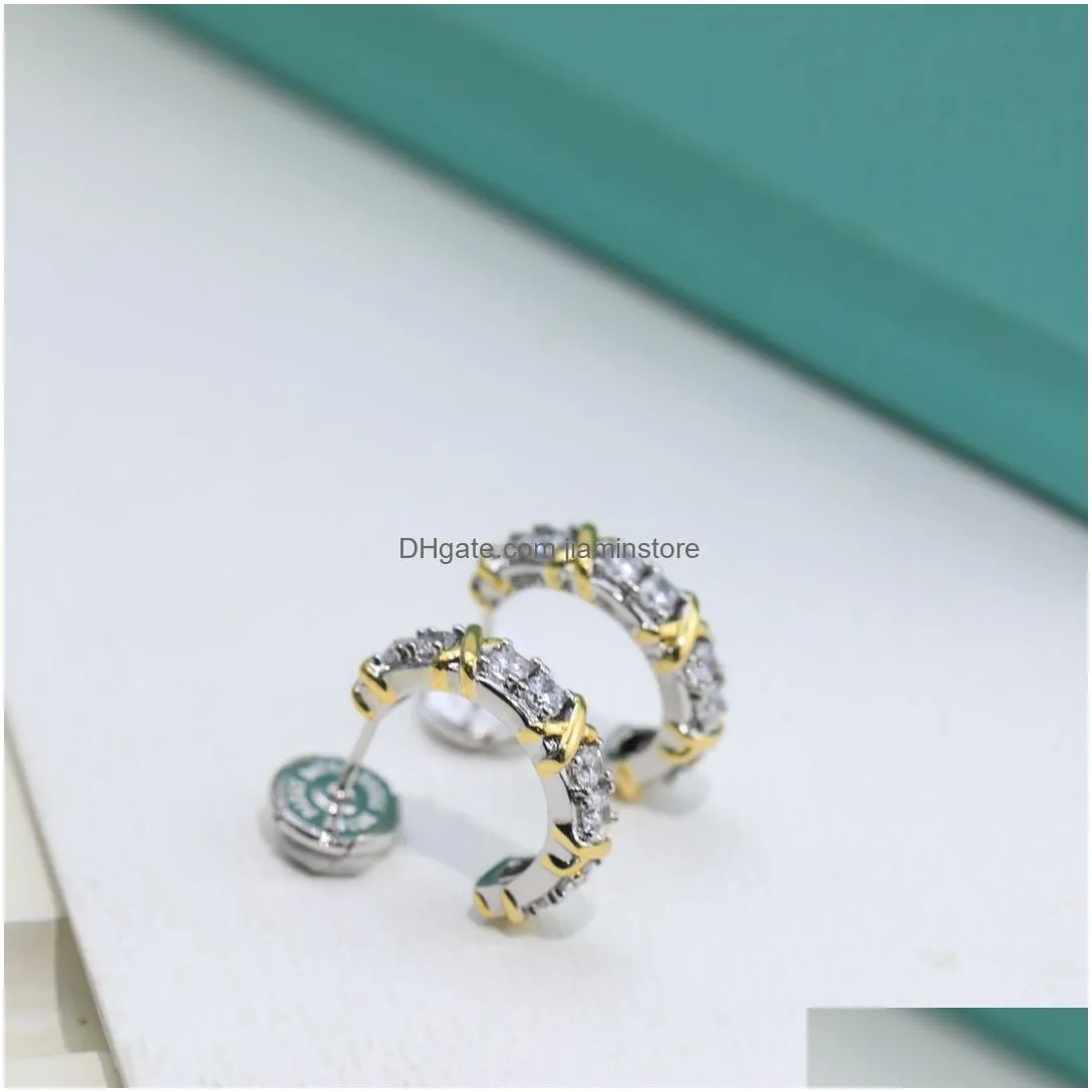 Hoop & Huggie Luxury Earrings Schlumberger Esigner Gold Cross Round Circle Zircon Loop For Women Jewelry With Box Drop Delivery Dhu0P