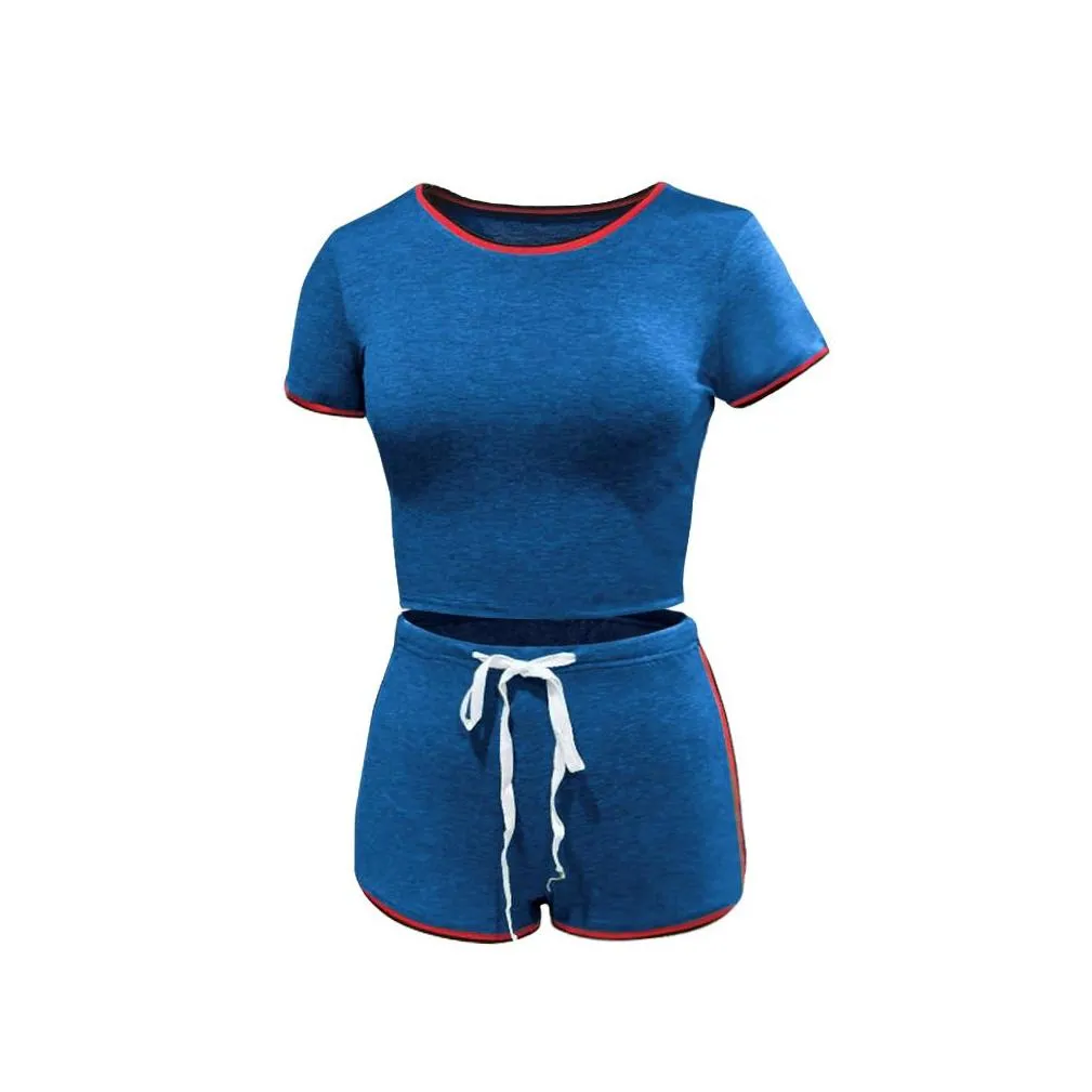 Women`S Tracksuits Womens 13 Colors Women 2Pcs Tracksuit Solid Color Stitching Casual Female Suit T Shirt Shorts Set Sport Elastic Dr Dhlqr