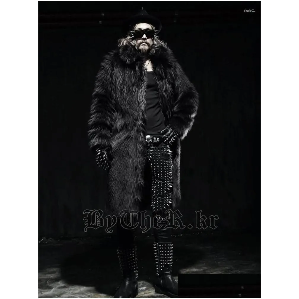 Men`S Wool & Blends Mens Men Faux Fur Coat Winter Thick Fluffy Long Sleeve Warm Outerwear Luxury Jackets Drop Delivery Apparel Clothin Dhius