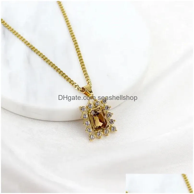 Other Pendants 2024 Stainless Steel Pvd Plating Heart Shape Cubic Zircon Stone Pendant Necklace Ladies Party Christmas Jewelry Gift Dr Dhwrz